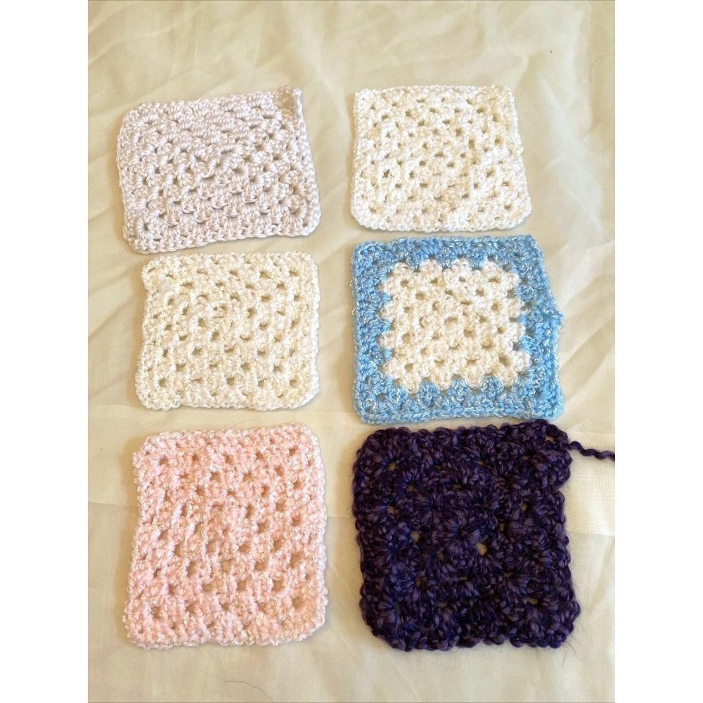 Lot of 6 Handmade Crochet Granny Squares in Various Sizes & Colors Craft Supply